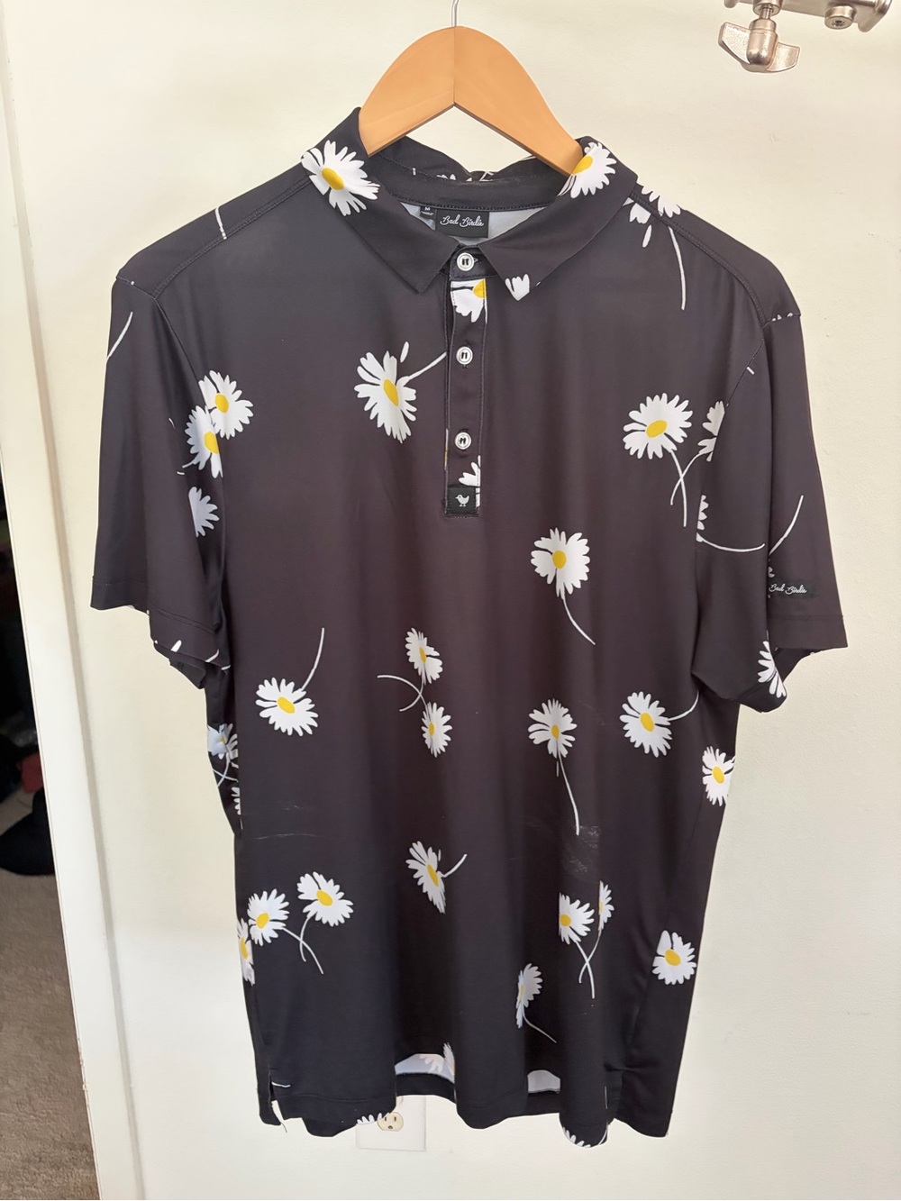 Bad Birdie Black Daisy-Print Polo Shirt by